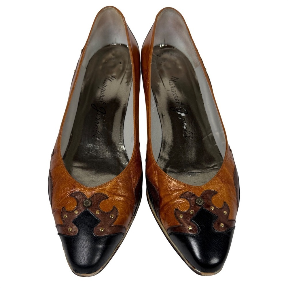 Margaret Jerrold Vintage Colorblock Leather Kitten Heel Pumps Studded Size 7.5 N